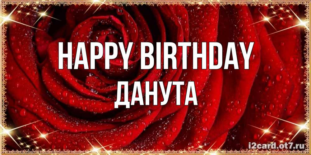 Greetings card с именем, Данута Happy Birthday роса на розе блестящая в лучах солнца Greetings with text for free download 