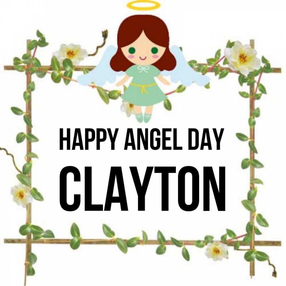 Greetings card с именем, Clayton happy angel day Ангел с нимбом Greetings with text for free download 