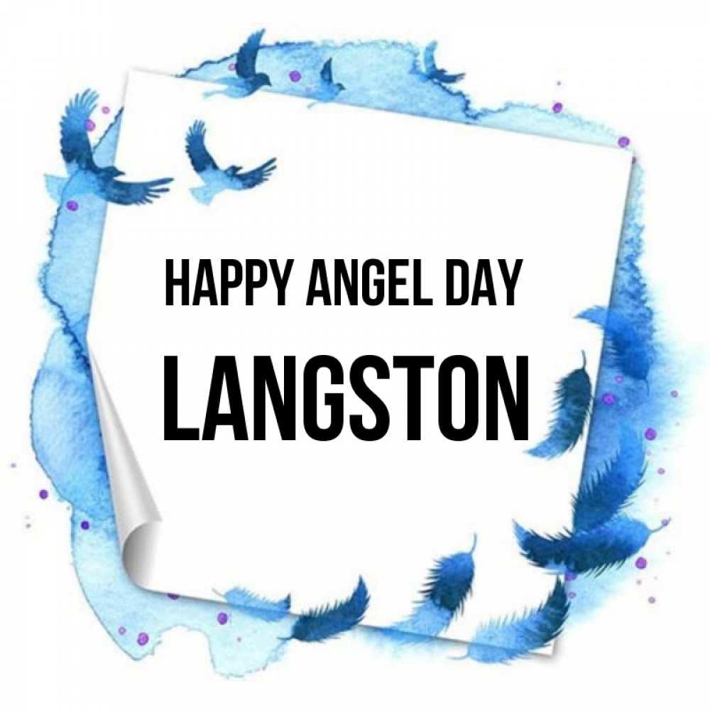 Greetings card с именем, Langston happy angel day красивые птицы летят Greetings with text for free download 