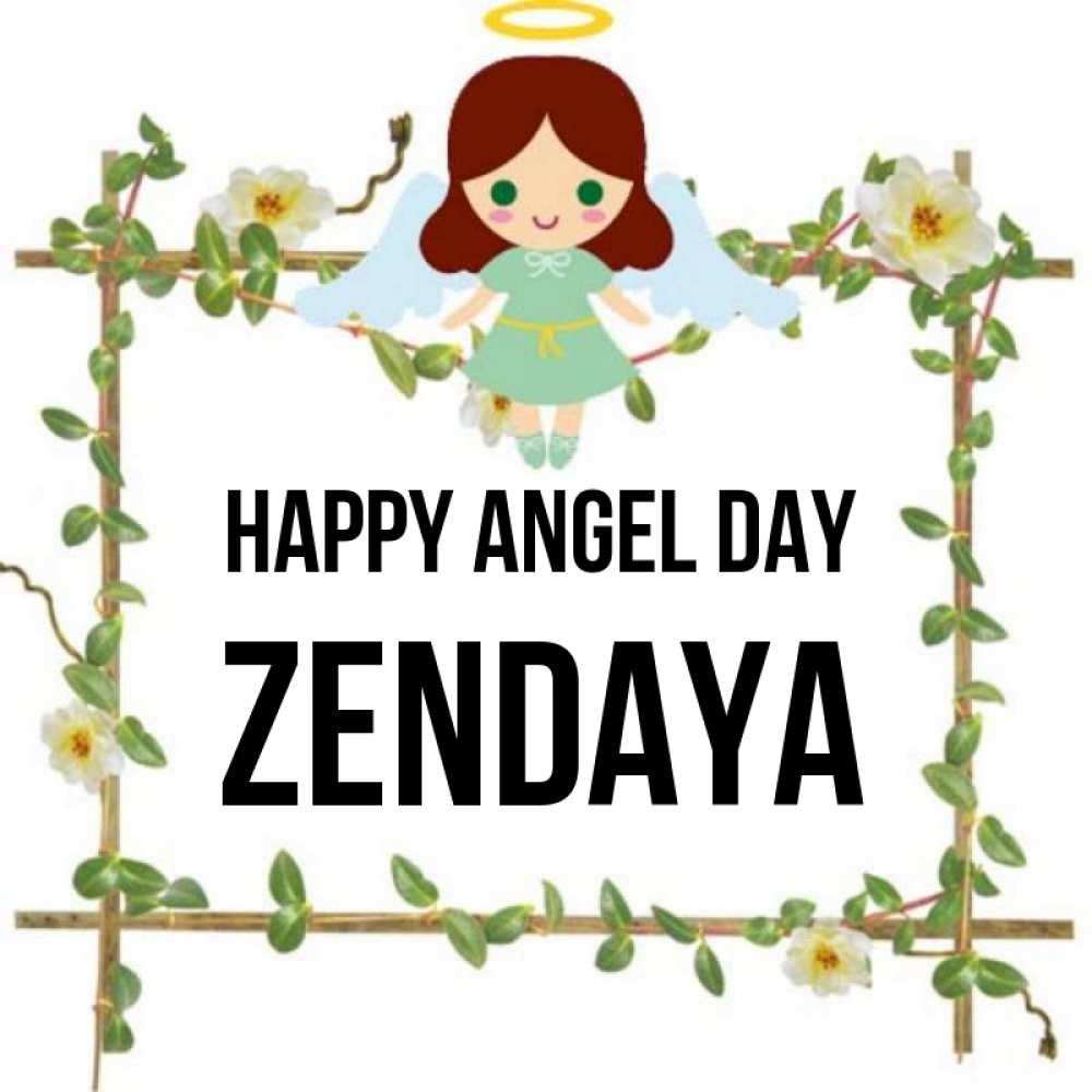 Greetings card с именем, Zendaya happy angel day Ангел с нимбом Greetings with text for free download 