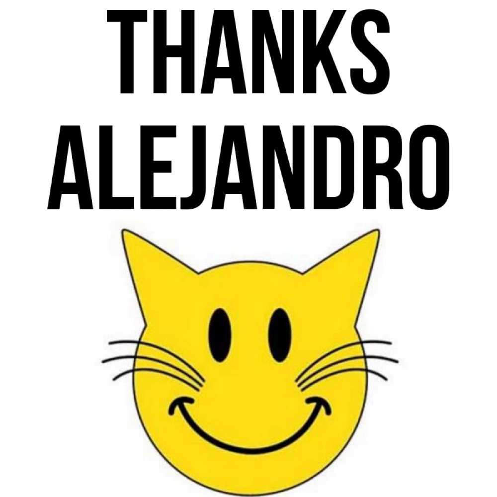 Greetings card с именем, Alejandro Thanks улыбающийся смайл кот Greetings with text for free download 
