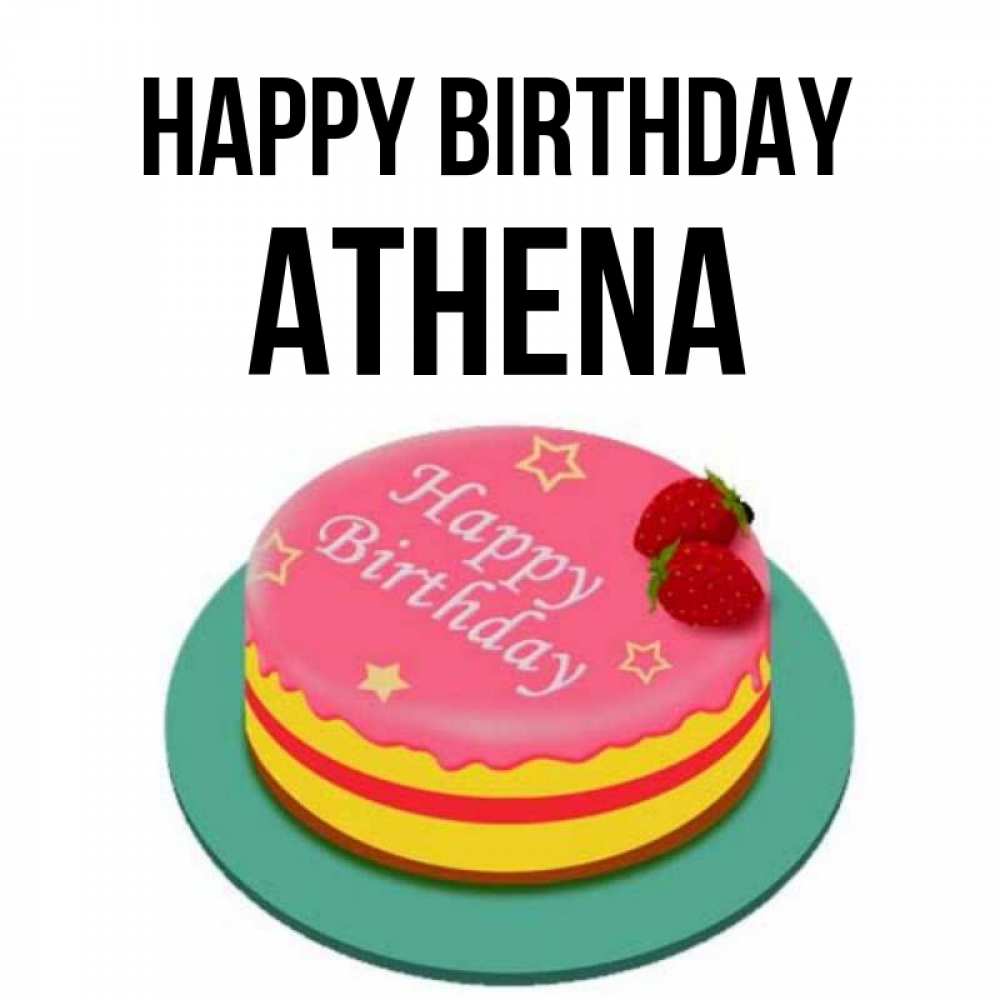 Greetings card с именем, Athena Happy Birthday торт, клубника, днюха Greetings with text for free download 