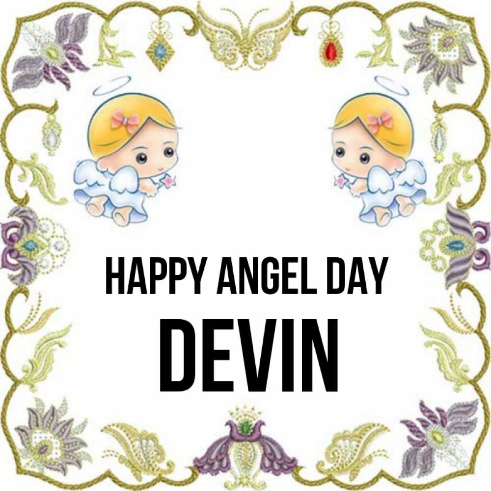 Greetings card с именем, Devin happy angel day маленькие ангелы с крылышками Greetings with text for free download 
