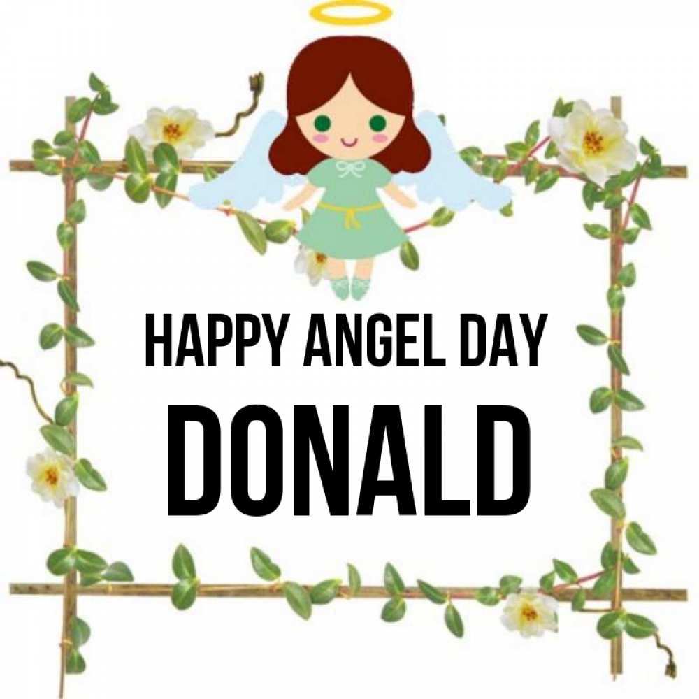 Greetings card с именем, Donald happy angel day Ангел с нимбом Greetings with text for free download 