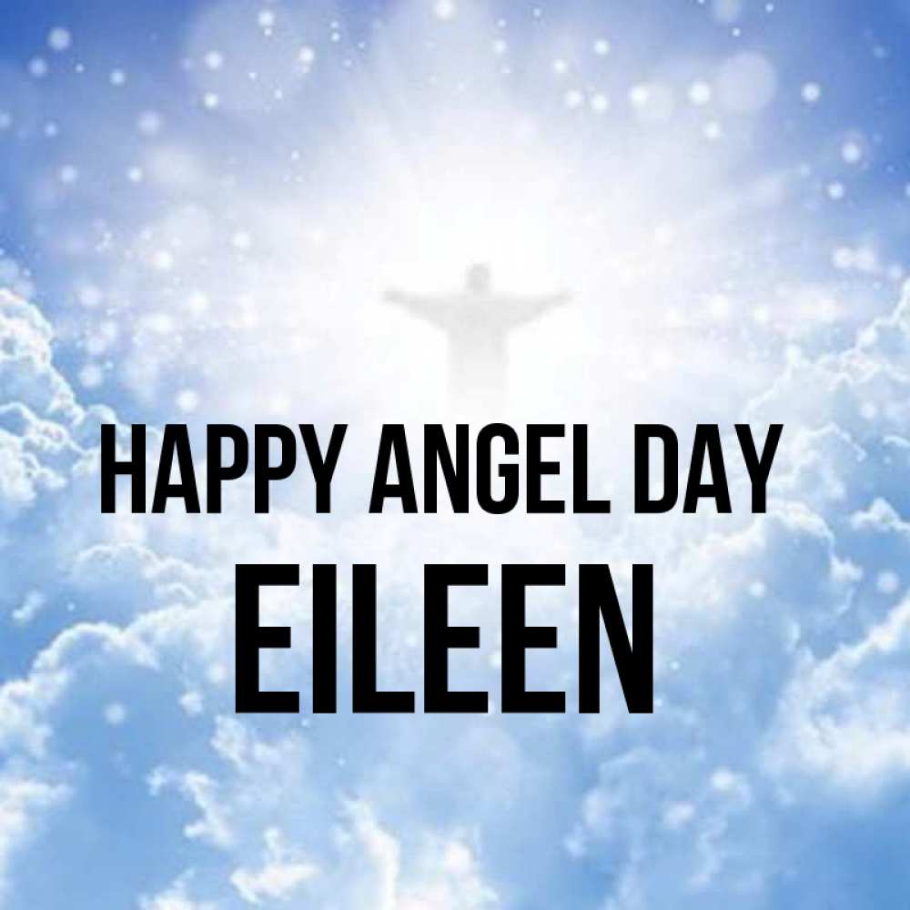 Greetings card с именем, Eileen happy angel day ангел на облаках в свете солнца Greetings with text for free download 