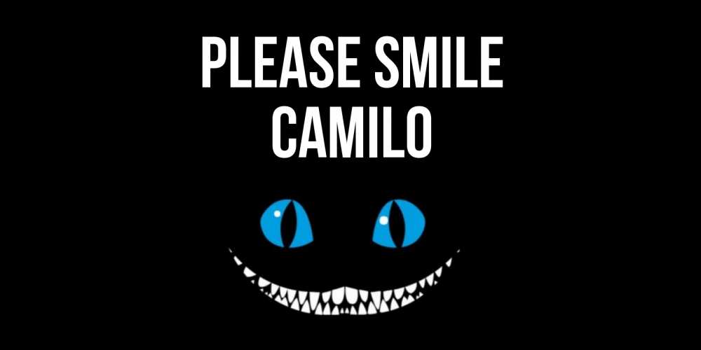 Greetings card с именем, Camilo Please smile кот улыбается Greetings with text for free download 