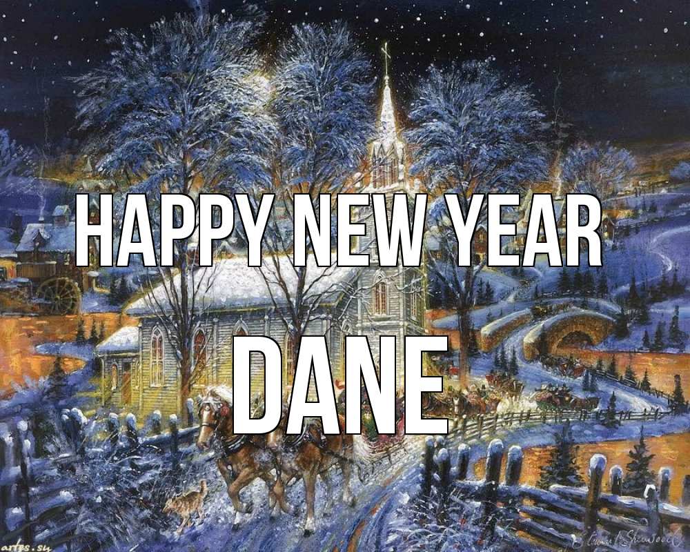 Greetings card с именем, Dane Happy New Year упряжка лошадей, лошади, новый год Greetings with text for free download 