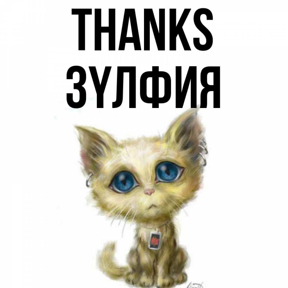 Greetings card с именем, ЗҮЛФИЯ Thanks рисованный кот благодарит вас Greetings with text for free download 