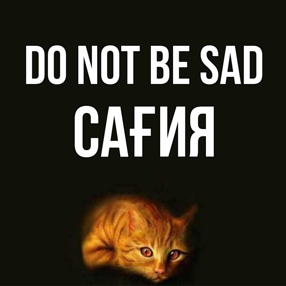Greetings card с именем, САҒИЯ Do not be sad лежащий кот в темноте Greetings with text for free download 