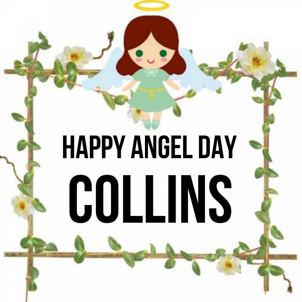 Greetings card с именем, Collins happy angel day Ангел с нимбом Greetings with text for free download 
