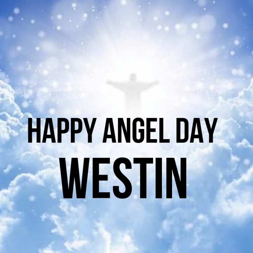 Greetings card с именем, Westin happy angel day ангел на облаках в свете солнца Greetings with text for free download 