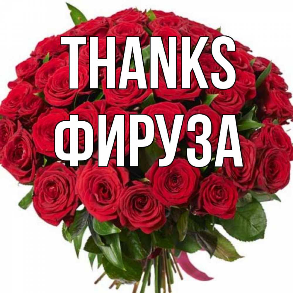 Greetings card с именем, ФИРУЗА Thanks букет красных роз Greetings with text for free download 