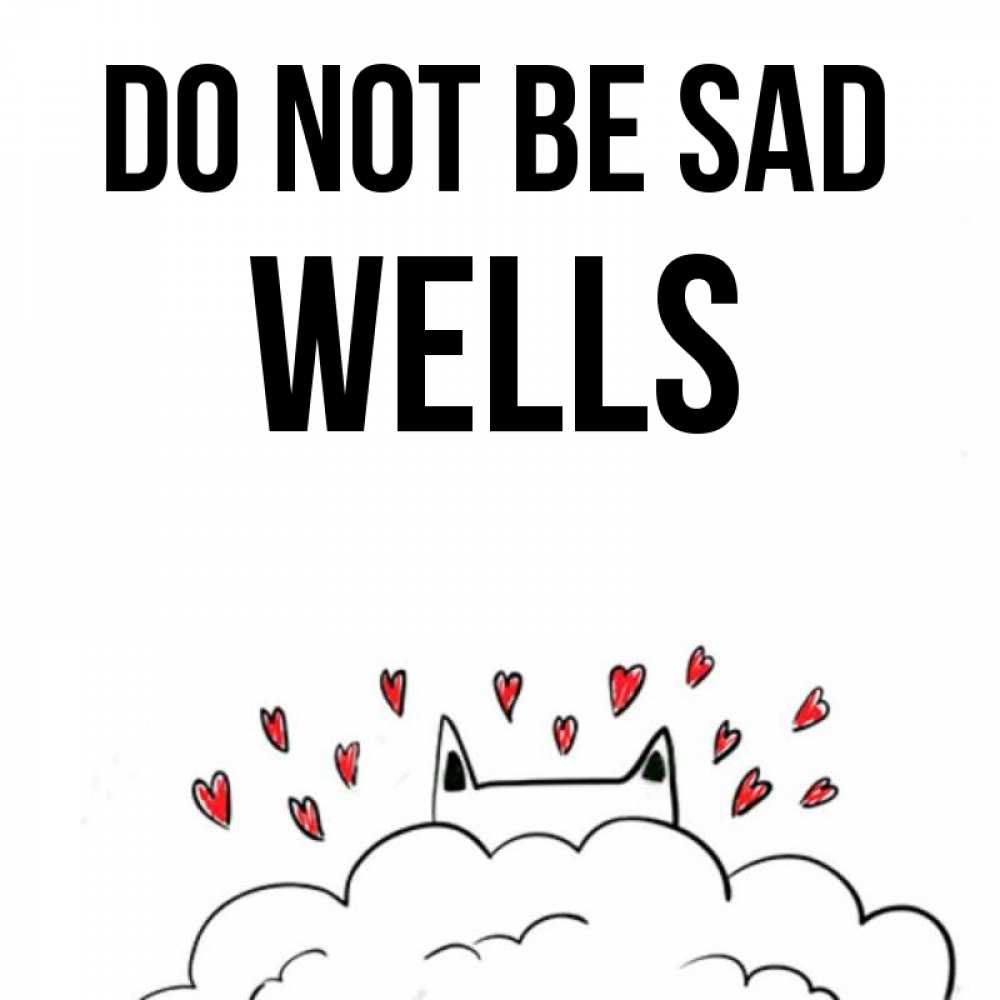 Greetings card с именем, Wells Do not be sad облако и ушки котика с сердечками Greetings with text for free download 