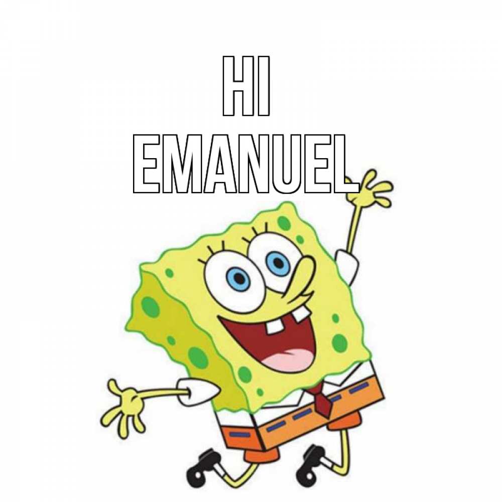 Greetings card с именем, Emanuel Hi губка боб в прыжке Greetings with text for free download 