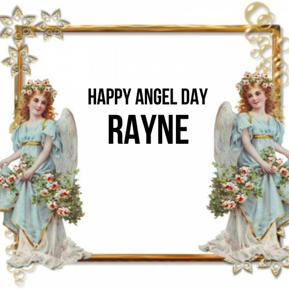 Greetings card с именем, Rayne happy angel day рамочка из золота и ангелы Greetings with text for free download 
