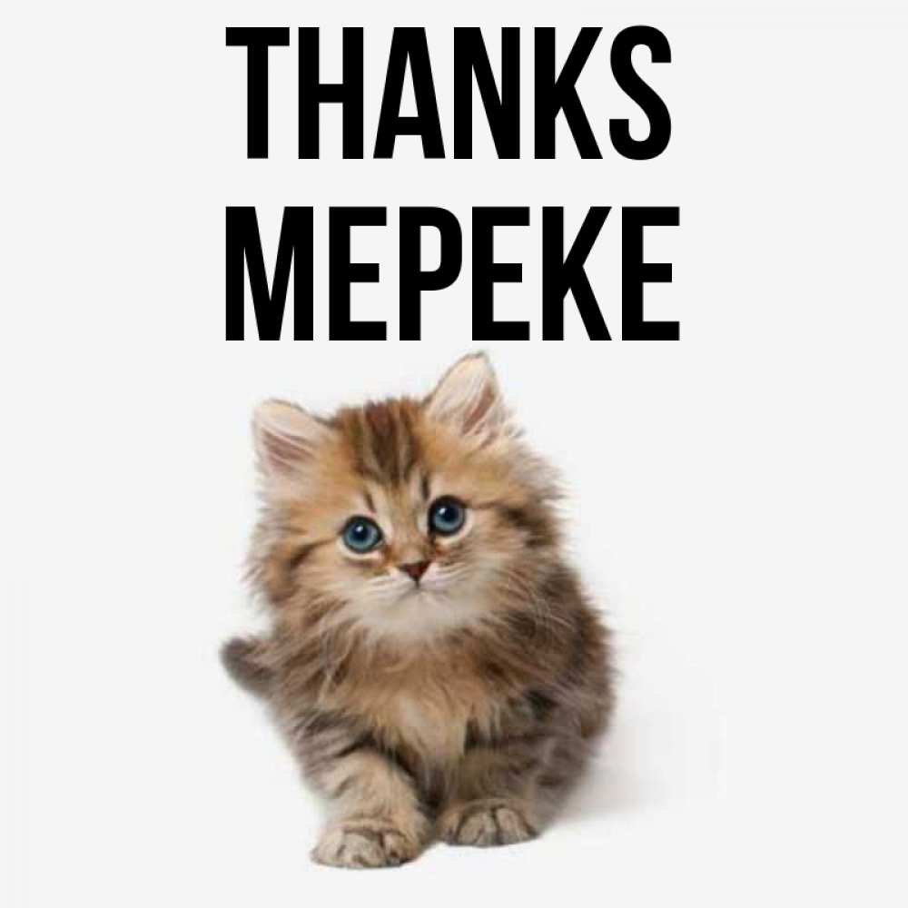 Greetings card с именем, МЕРЕКЕ Thanks пушистый котик Greetings with text for free download 