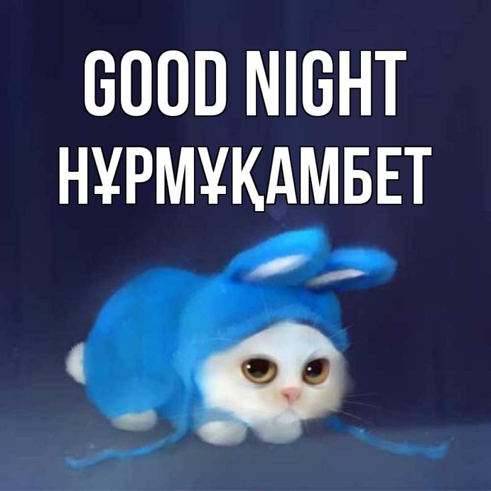 Greetings card с именем, НҰРМҰҚАМБЕТ Good night кот в голубом костюме кролика с ушками Greetings with text for free download 