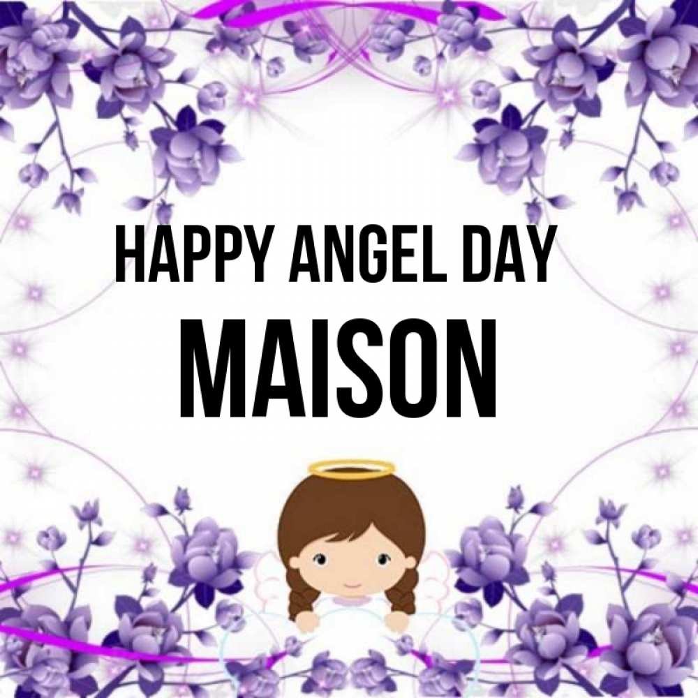 Greetings card с именем, Maison happy angel day с именинами в рамочке Greetings with text for free download 