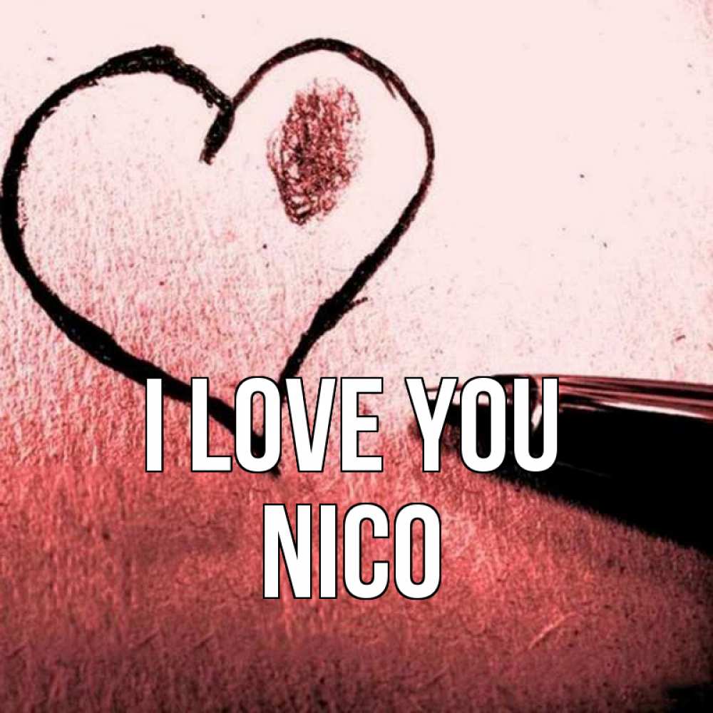 Greetings card с именем, Nico I love you черное сердце Greetings with text for free download 