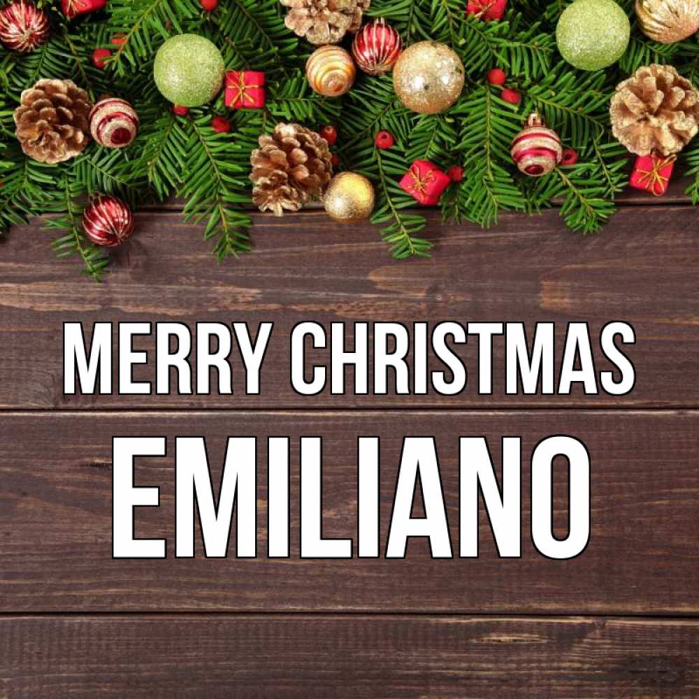 Greetings card с именем, Emiliano Merry Christmas с рождеством Greetings with text for free download 