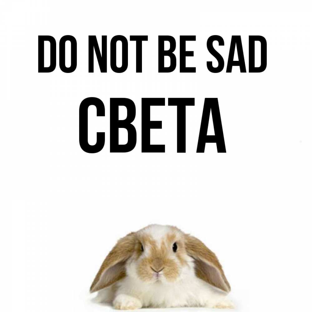 Greetings card с именем, Света Do not be sad коричнево белый заяц с большими ушками Greetings with text for free download 