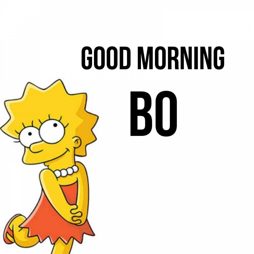 Greetings card с именем, Bo Good morning в платье и ожерелье Greetings with text for free download 