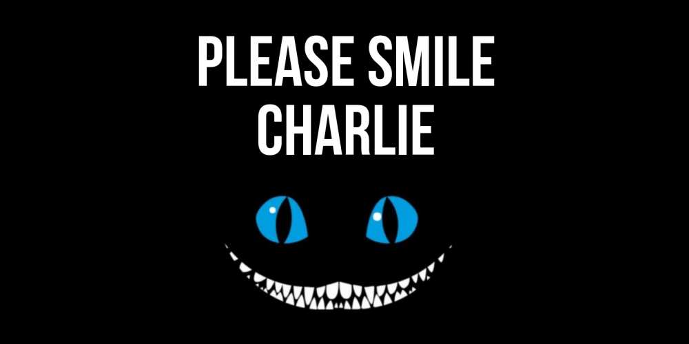 Greetings card с именем, Charlie Please smile кот улыбается Greetings with text for free download 