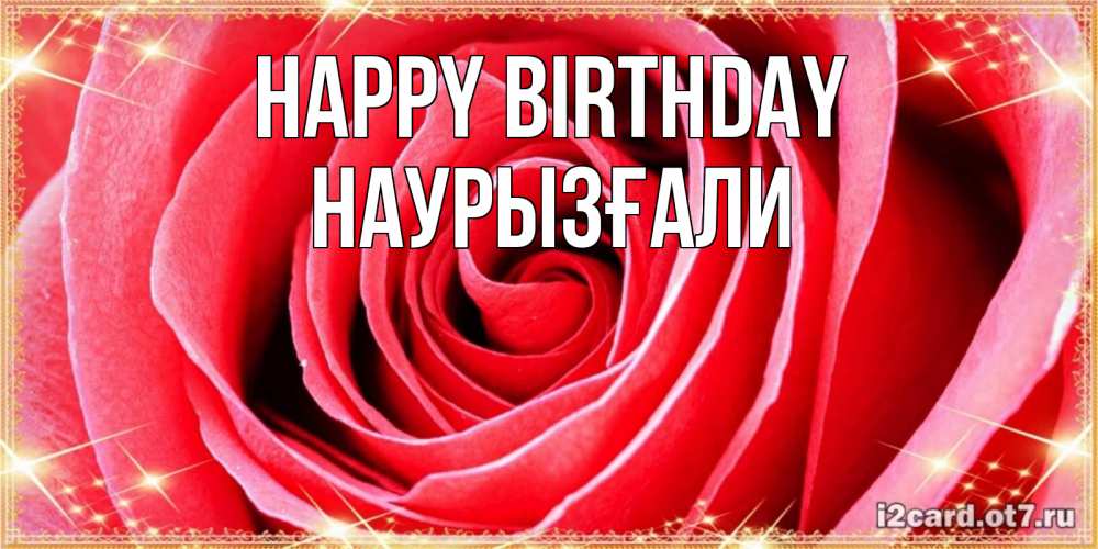 Greetings card с именем, Наурызғали Happy Birthday розовая роза очень крупный бутон Greetings with text for free download 