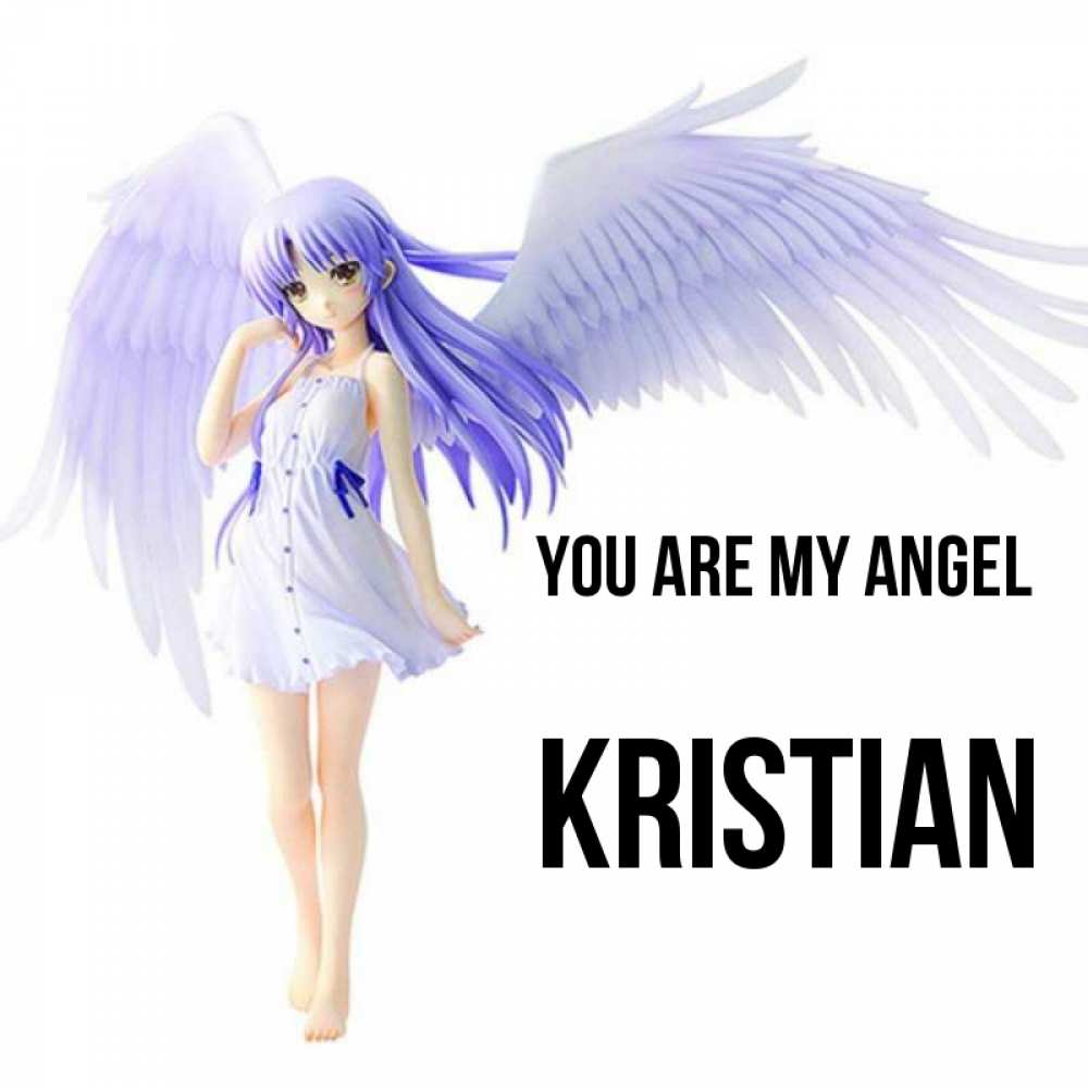 Greetings card с именем, Kristian You are my angel девушка ангел с фиолетовыми крыльями Greetings with text for free download 