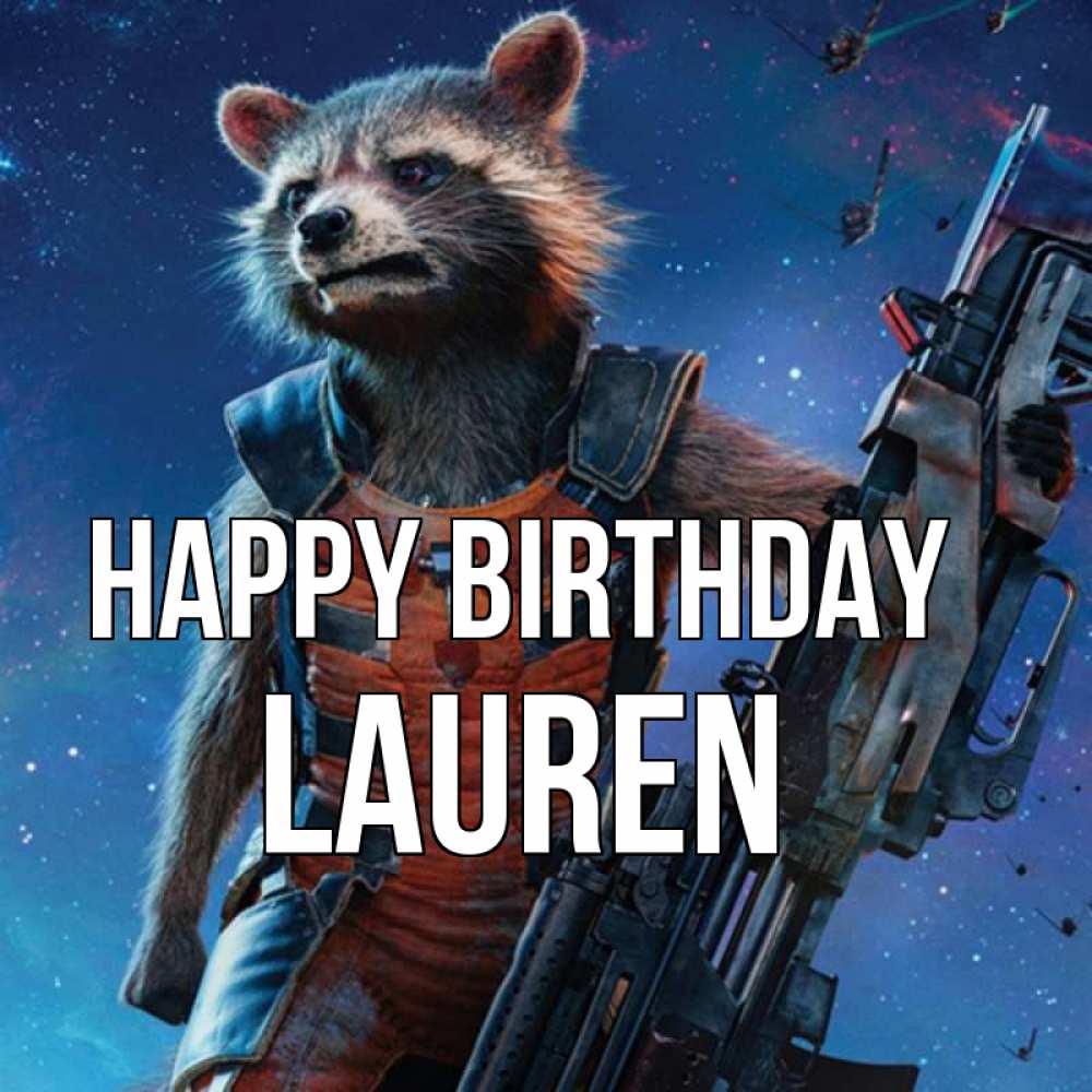 Greetings card с именем, Lauren Happy Birthday реактивный Рокета Greetings with text for free download 