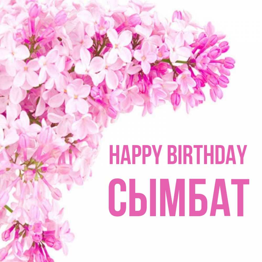 Greetings card с именем, СЫМБАТ Happy Birthday Сирень на белом фоне Greetings with text for free download 