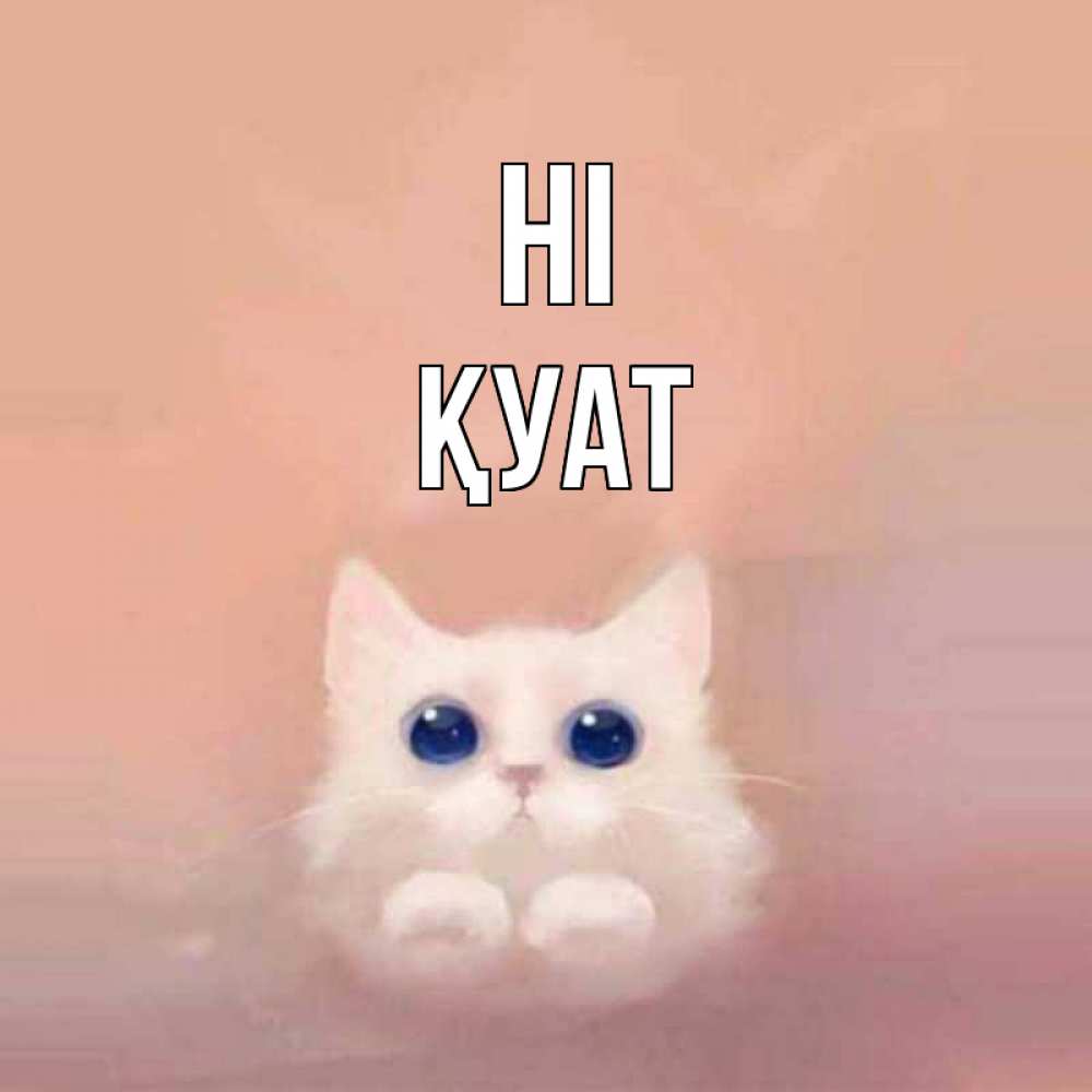 Greetings card с именем, ҚУАТ Hi котик белый в полете Greetings with text for free download 