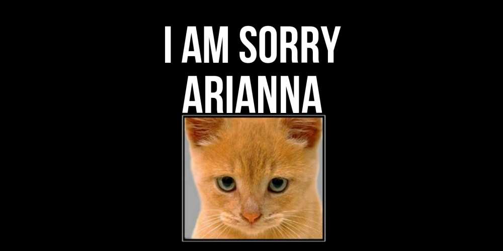 Greetings card с именем, Arianna I am sorry рыжий грустный кот просит прощения Greetings with text for free download 