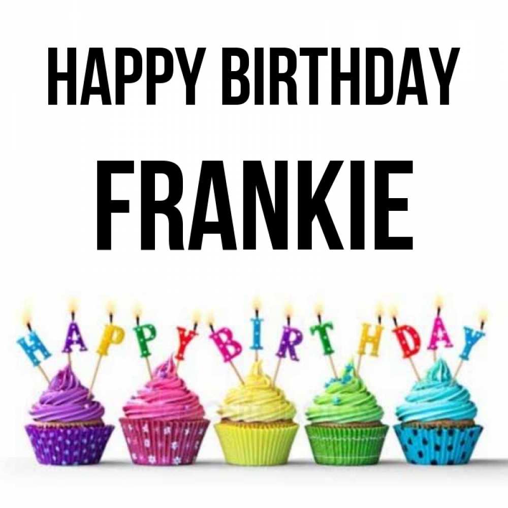 Greetings card с именем, Frankie Happy Birthday открытка ко дню рождения с разноцветными вкусняшками Greetings with text for free download 