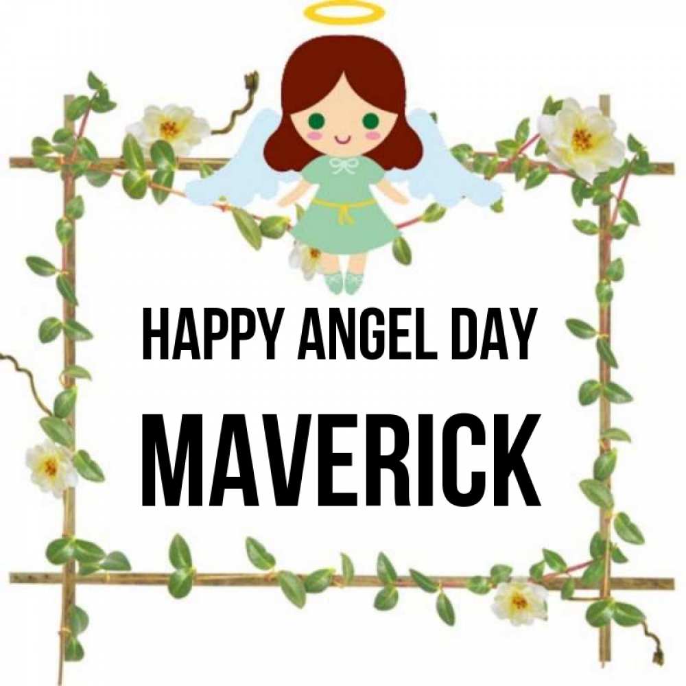 Greetings card с именем, Maverick happy angel day Ангел с нимбом Greetings with text for free download 