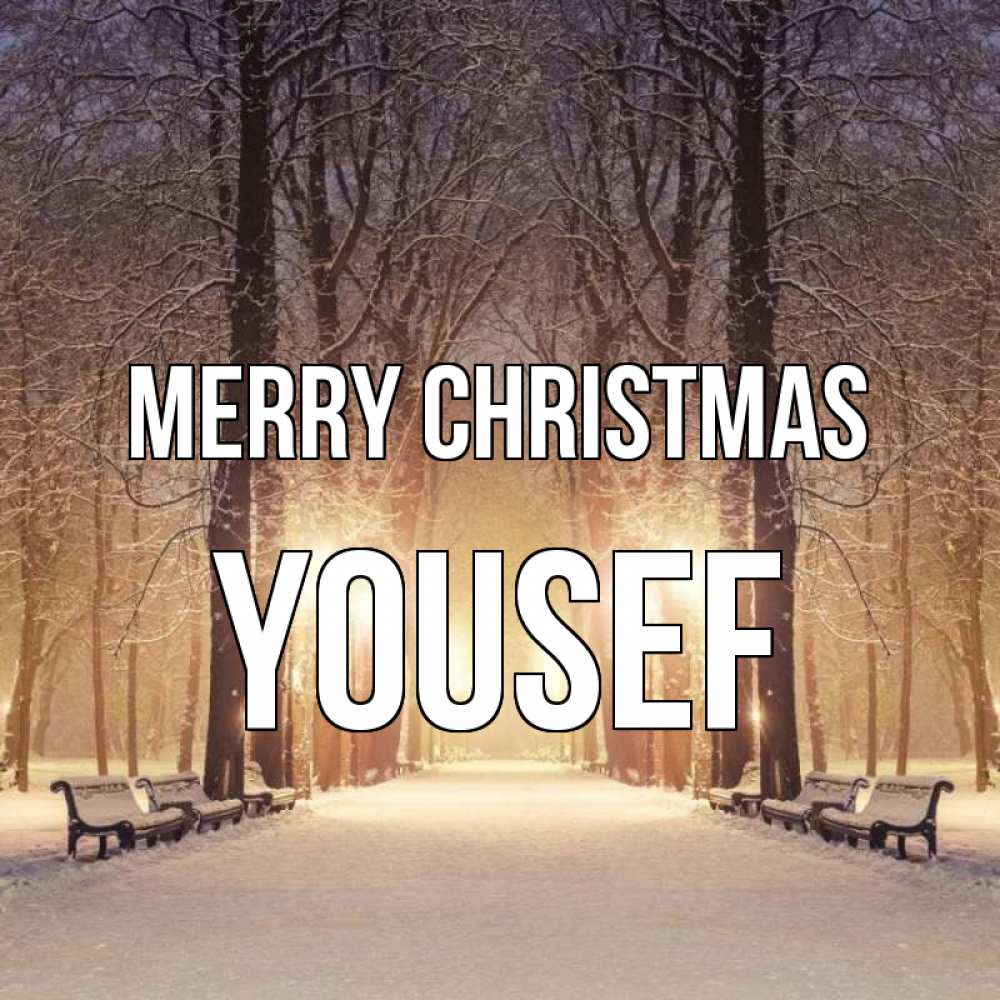 Greetings card с именем, Yousef Merry Christmas зима, парк, фонарь, лес Greetings with text for free download 
