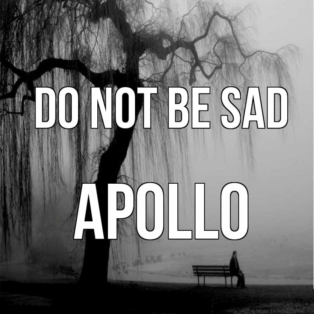 Greetings card с именем, Apollo Do not be sad висящие ветки дерева и лавочка под деревом Greetings with text for free download 