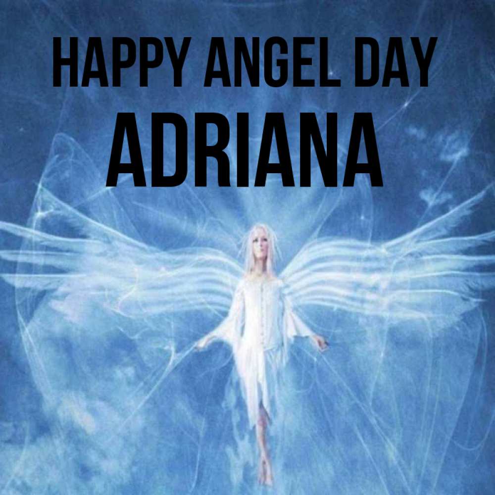 Greetings card с именем, Adriana happy angel day голубой фон и крылья как у стрекозы Greetings with text for free download 