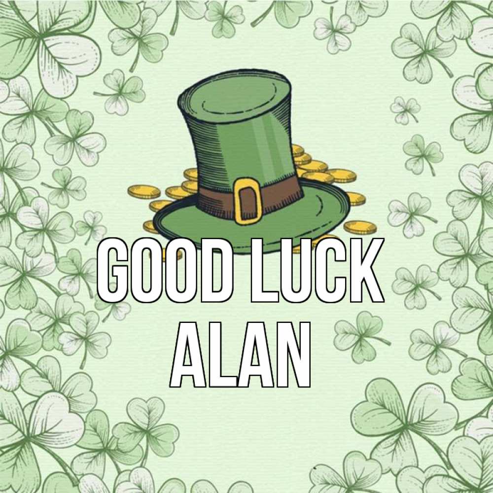 Greetings card с именем, Alan Good luck клевер Greetings with text for free download 