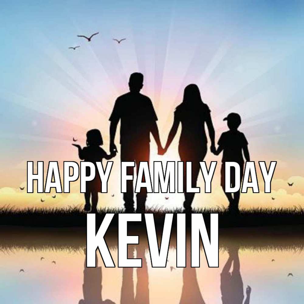 Greetings card с именем, Kevin happy family day сын, дочка, мама, папа, море , закат Greetings with text for free download 