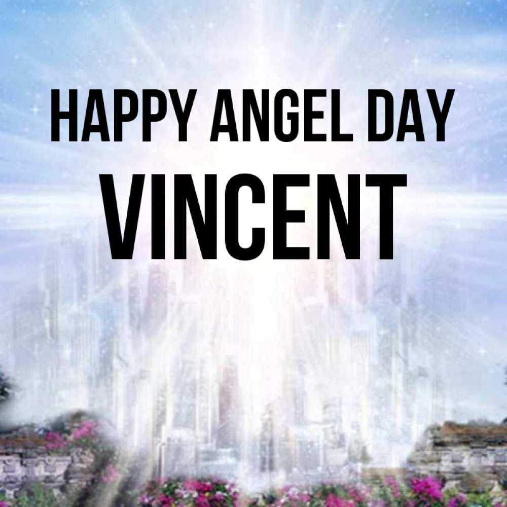 Greetings card с именем, Vincent happy angel day небесный свет Greetings with text for free download 