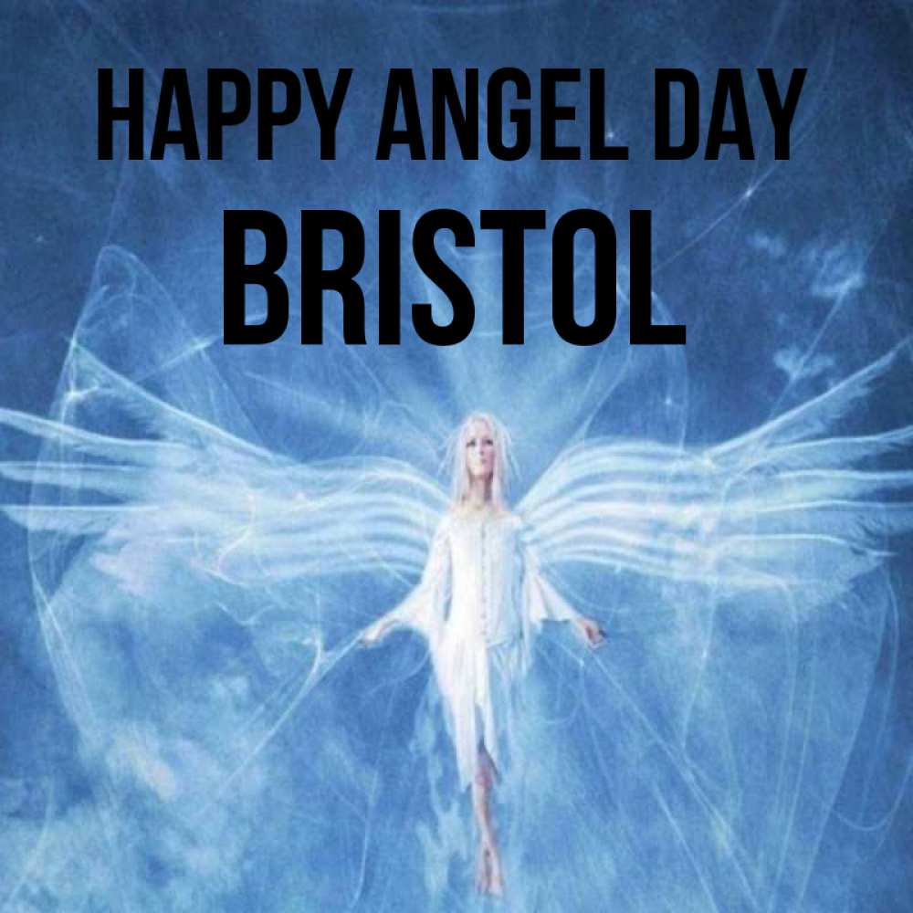 Greetings card с именем, Bristol happy angel day голубой фон и крылья как у стрекозы Greetings with text for free download 