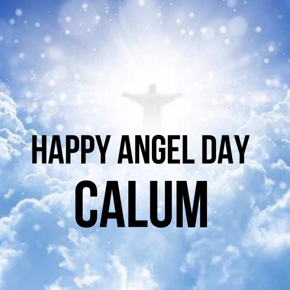 Greetings card с именем, Calum happy angel day ангел на облаках в свете солнца Greetings with text for free download 