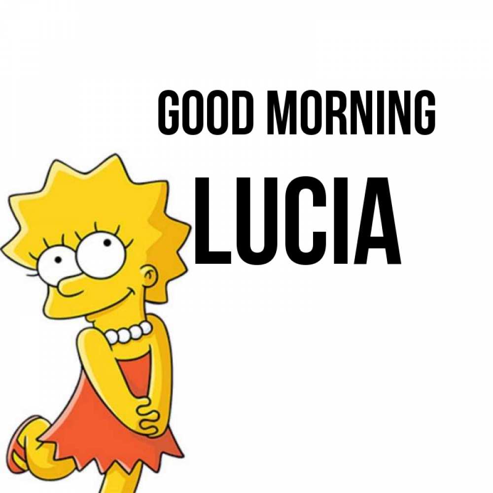 Greetings card с именем, Lucia Good morning в платье и ожерелье Greetings with text for free download 