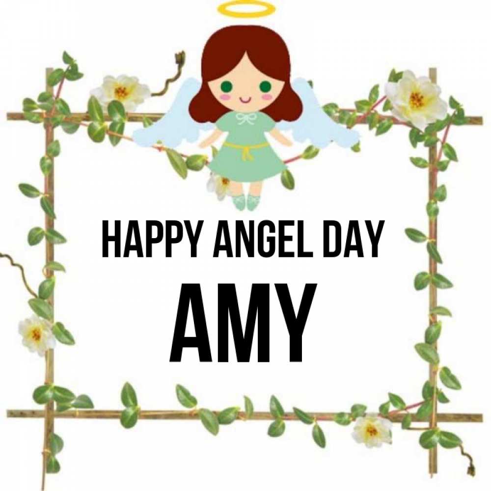 Greetings card с именем, Amy happy angel day Ангел с нимбом Greetings with text for free download 