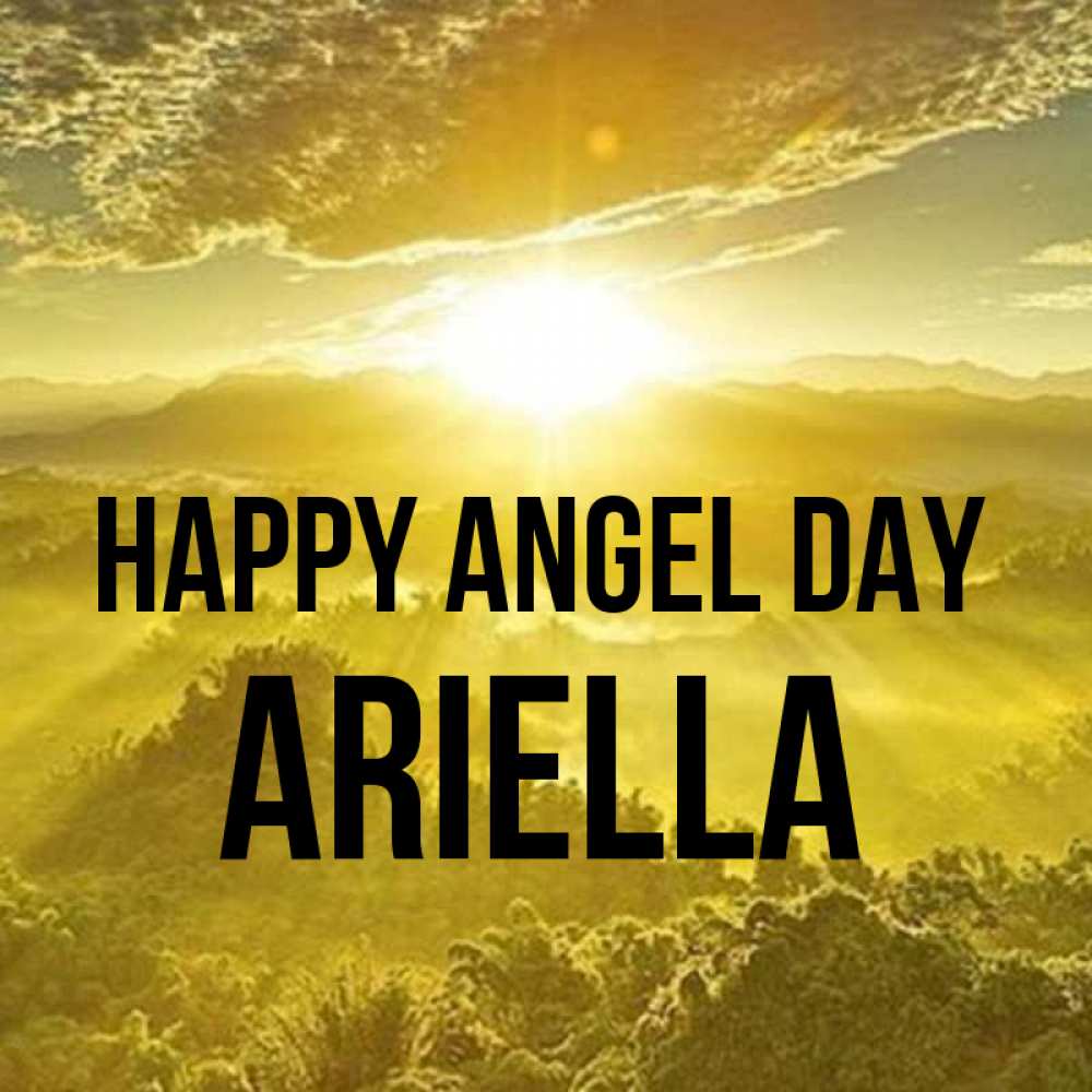 Greetings card с именем, Ariella happy angel day леса и небо в желтом Greetings with text for free download 