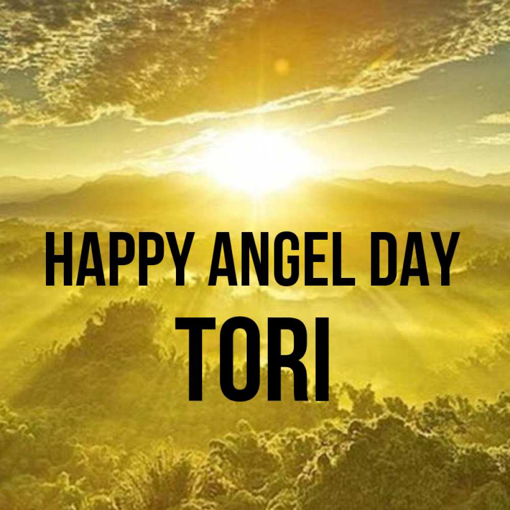 Greetings card с именем, Tori happy angel day леса и небо в желтом Greetings with text for free download 
