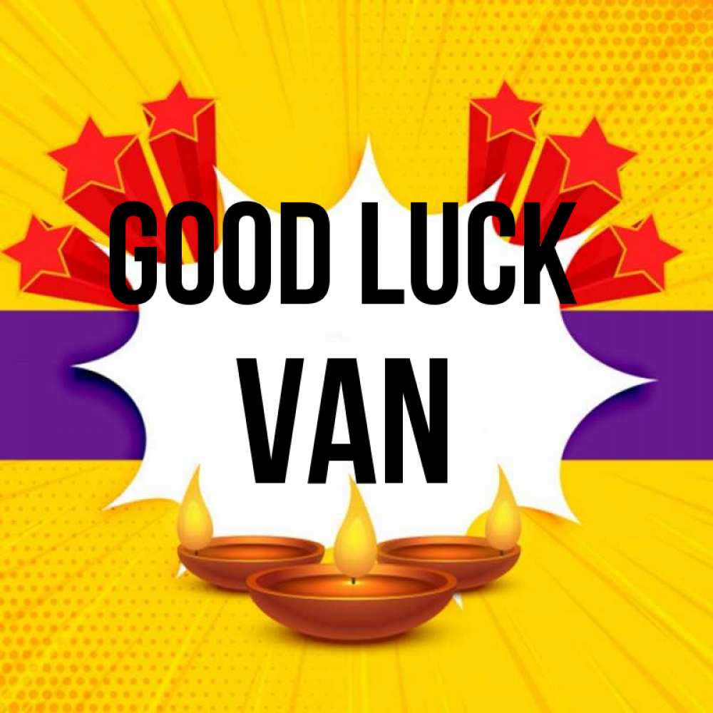 Greetings card с именем, Van Good luck векторное изображение Greetings with text for free download 
