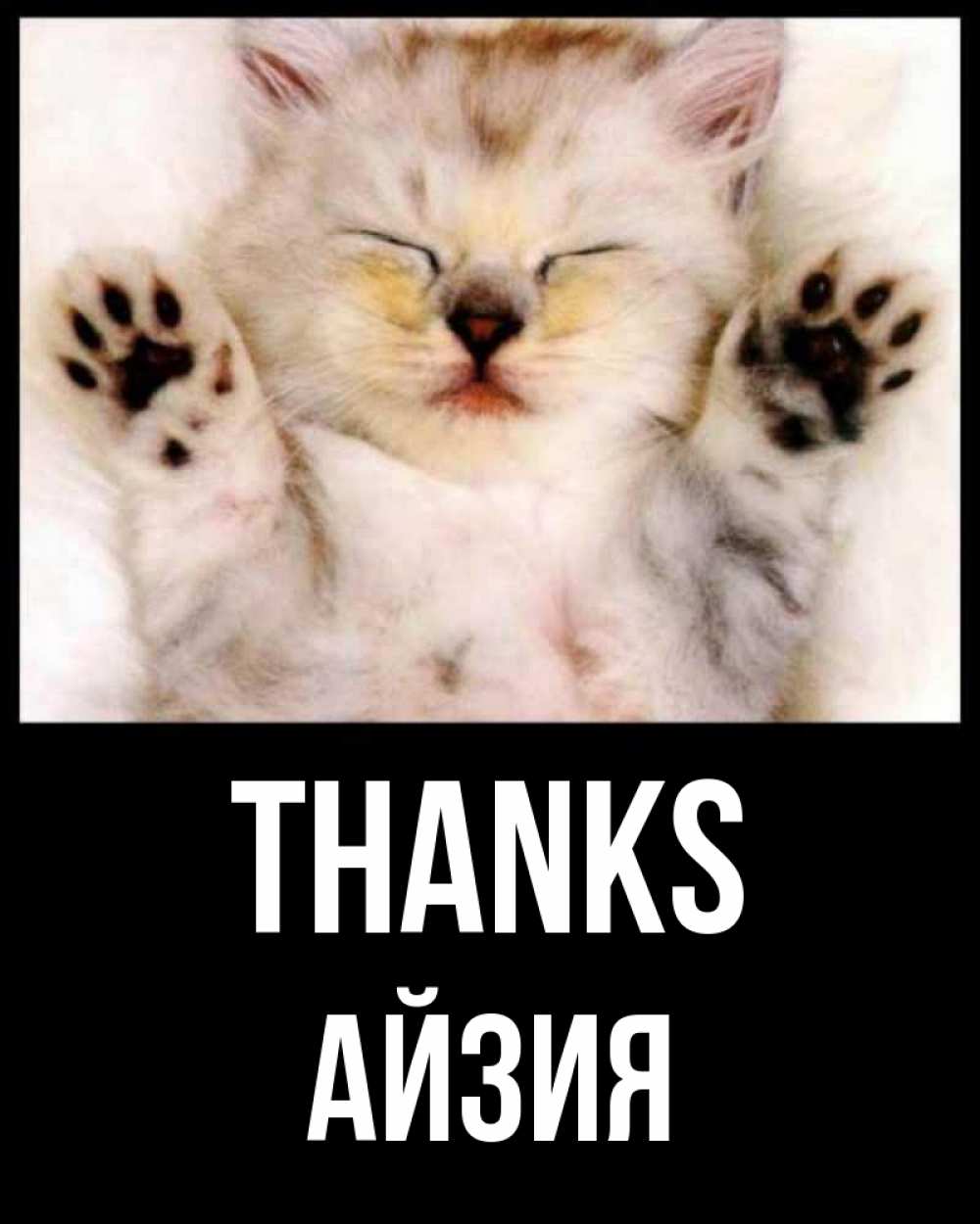 Greetings card с именем, АЙЗИЯ Thanks маленький котенок Greetings with text for free download 