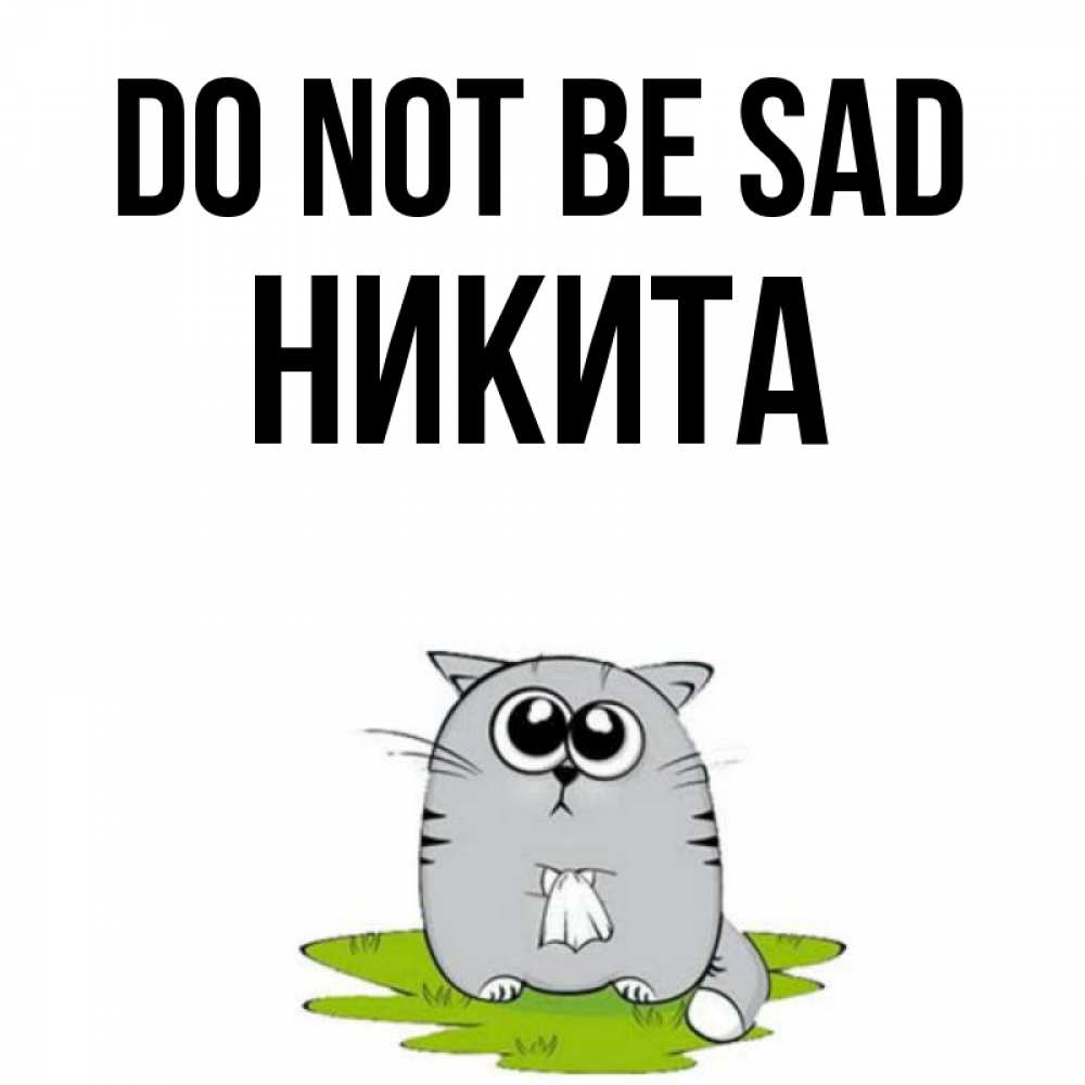 Greetings card с именем, Никита Do not be sad грустный котяра Greetings with text for free download 